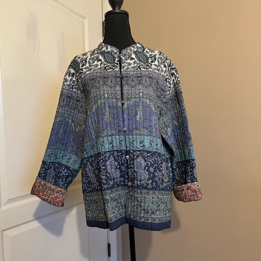 Phool Reversible Quilted Jacket Women's Size M  Blue Rust Boho Hippie Paisley